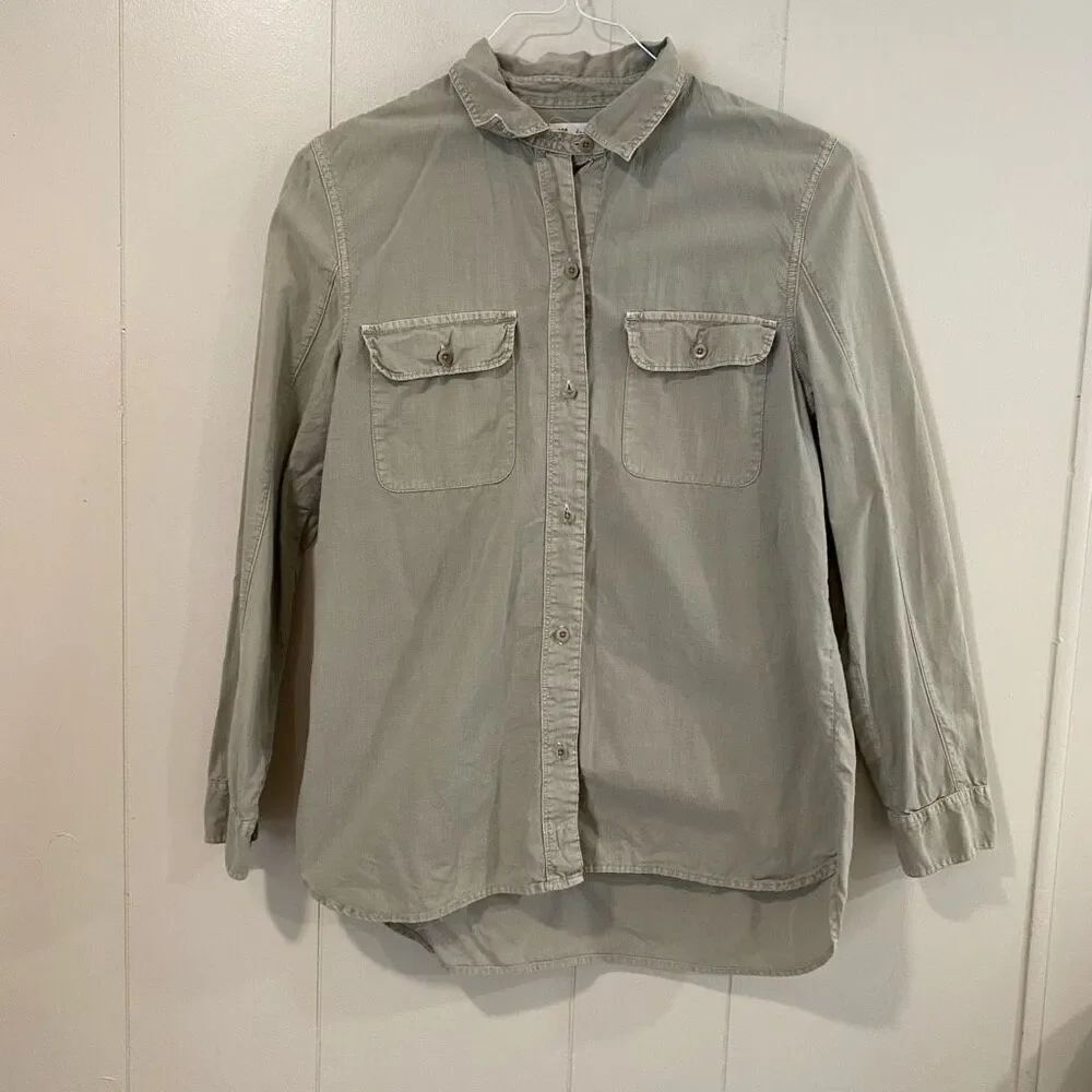 Madewell Utility Button Down Shirt Medium | Khaki Green Casual Long Sleeve Top